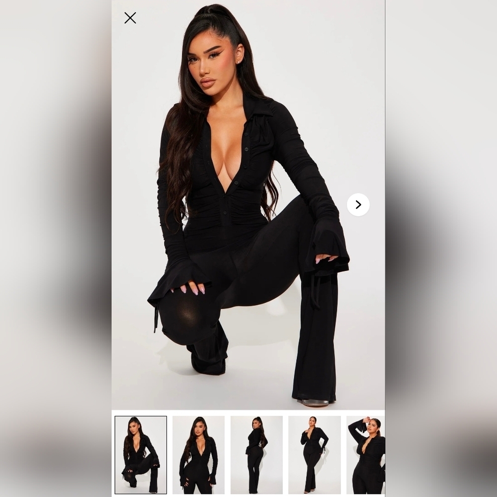 NWT Fashion Nova Women's Get A Good Look Ruched Jumpsuit Black Size M